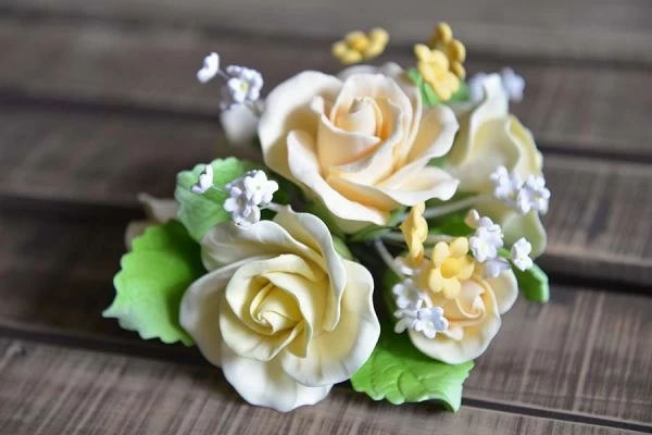 Zucker-Rosenbouquet Hellgelb Ca. 16 Cm