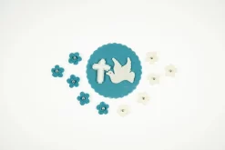 Tortenaufleger-Set Kommunion, Taube U. Kreuz/Blumen