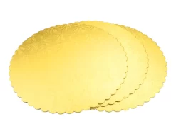 Cakeboard: Gold Mit Blatt-Dekor, 3 Stück á 28 Cm, 1,5 Mm