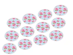 Cupcake Buttons: Rosen, Fondant, Pink & Hellblau, 12 Stück á 3 Cm