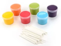 Cake Pop-Glasur: Regenbogen-Set, 6 Farben á 100 G, Inkl. 50 Stiele, Weiß, 10 Cm