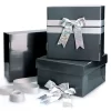 Tortenkarton Mit Deckel: Graphit, Dunkelgrau, 31 X 31 X 15 Cm; Mit Schleifenset In Silber; 10-teiliges 3er-Set