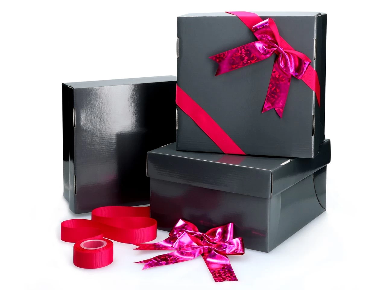 Tortenkarton Mit Deckel: Graphit, Dunkelgrau, 31 X 31 X 15 Cm; Mit Schleifenset In Pink; 10-teiliges 3er-Set 1 Tortenkarton Mit Deckel: Graphit, Dunkelgrau, 31 X 31 X 15 Cm; Mit Schleifenset In Pink; 10-teiliges 3er-Set