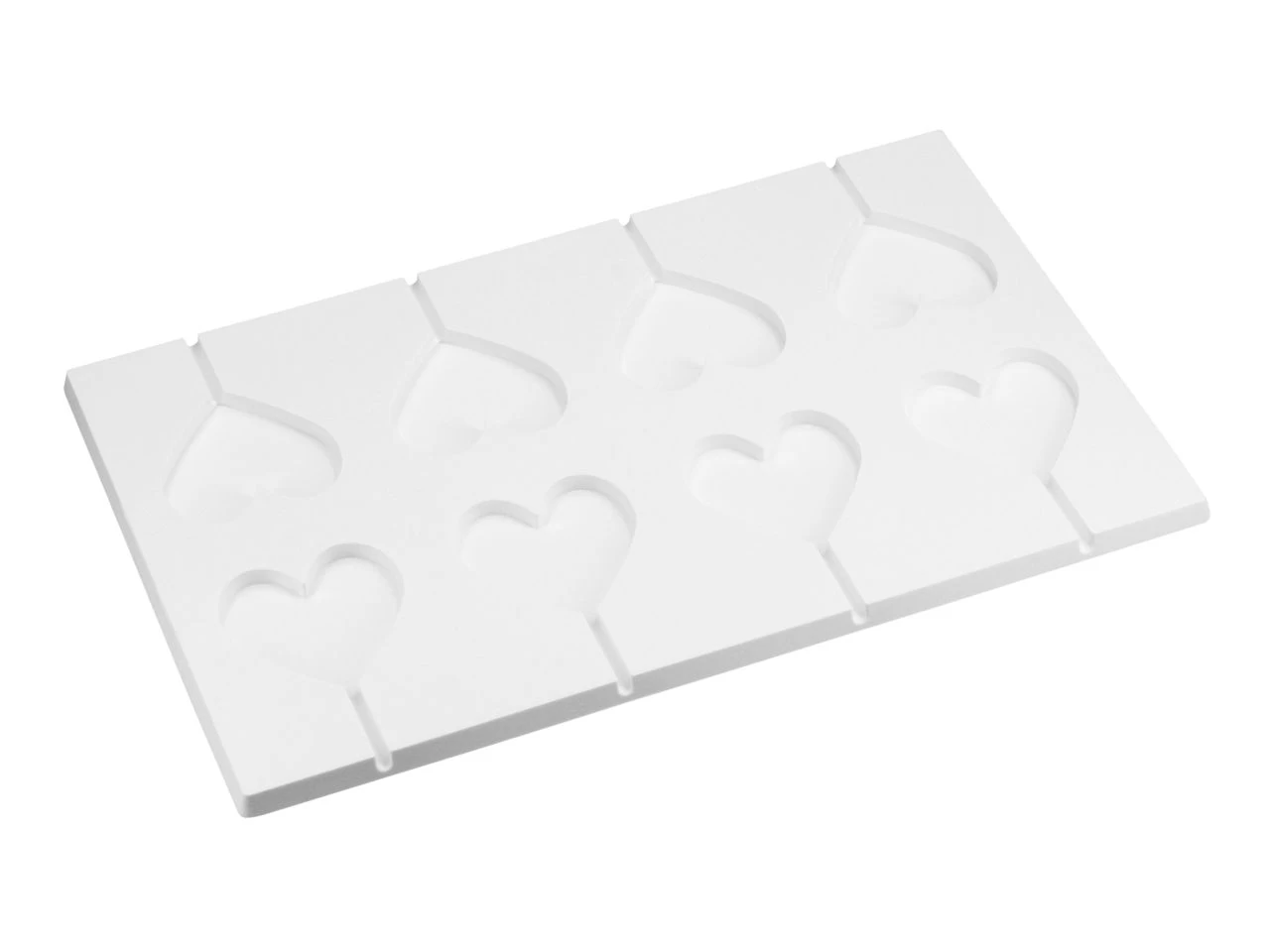 Silikonform: Herz-Lolli Groß, Weiß, 8 Mulden á 5 Cm 1 Silikonform: Herz-Lolli Groß, Weiß, 8 Mulden á 5 Cm