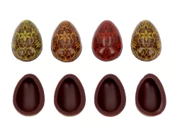 Halbeier Floral, Zartbitter, 4 Designs, 1/3 Folie á 21 Stück