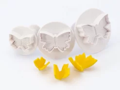 DEKOFEE Ausstecher-Set Mit Stempel: Schmetterlinge, Kunststoff, Weiß, 3 Stück á 40, 50, 60 Mm