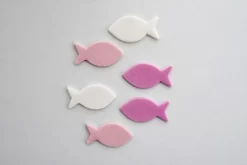 Tortenaufleger Fische, Fondant, Rosa/weiß, 12 Stk., 4 Cm